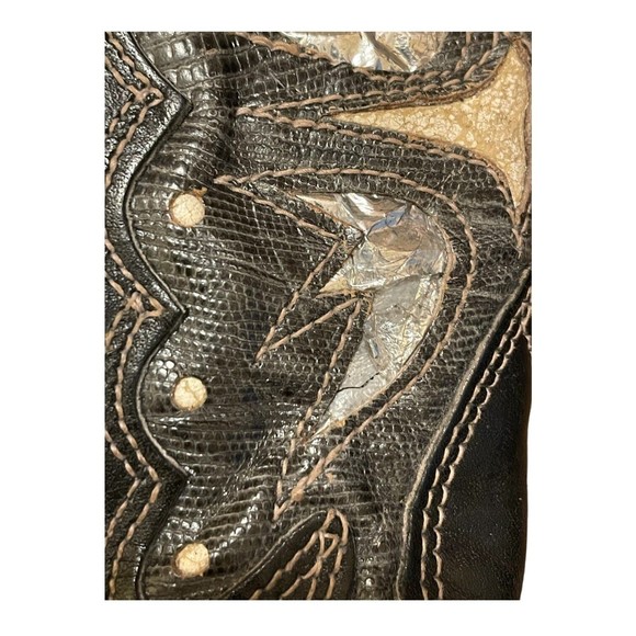 MISS CAPEZIO USA Made Vintage Black Leather Metallic Butterfly Cowboy Boots 8 - Picture 11 of 16